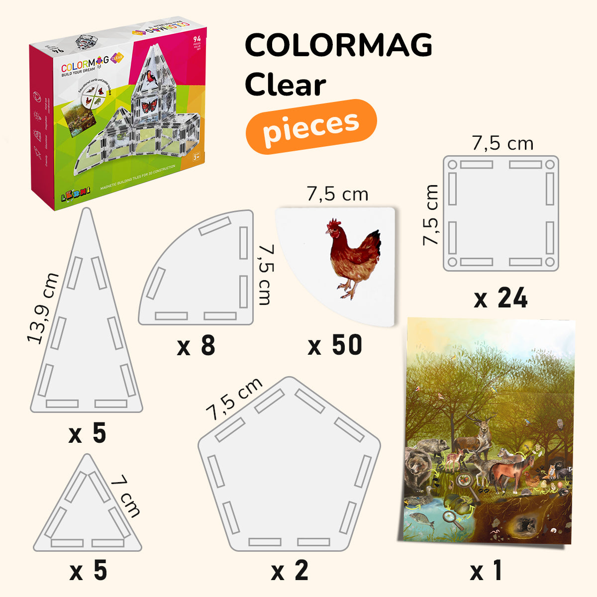 Magnetic building blocks COLORMAG CLEAR