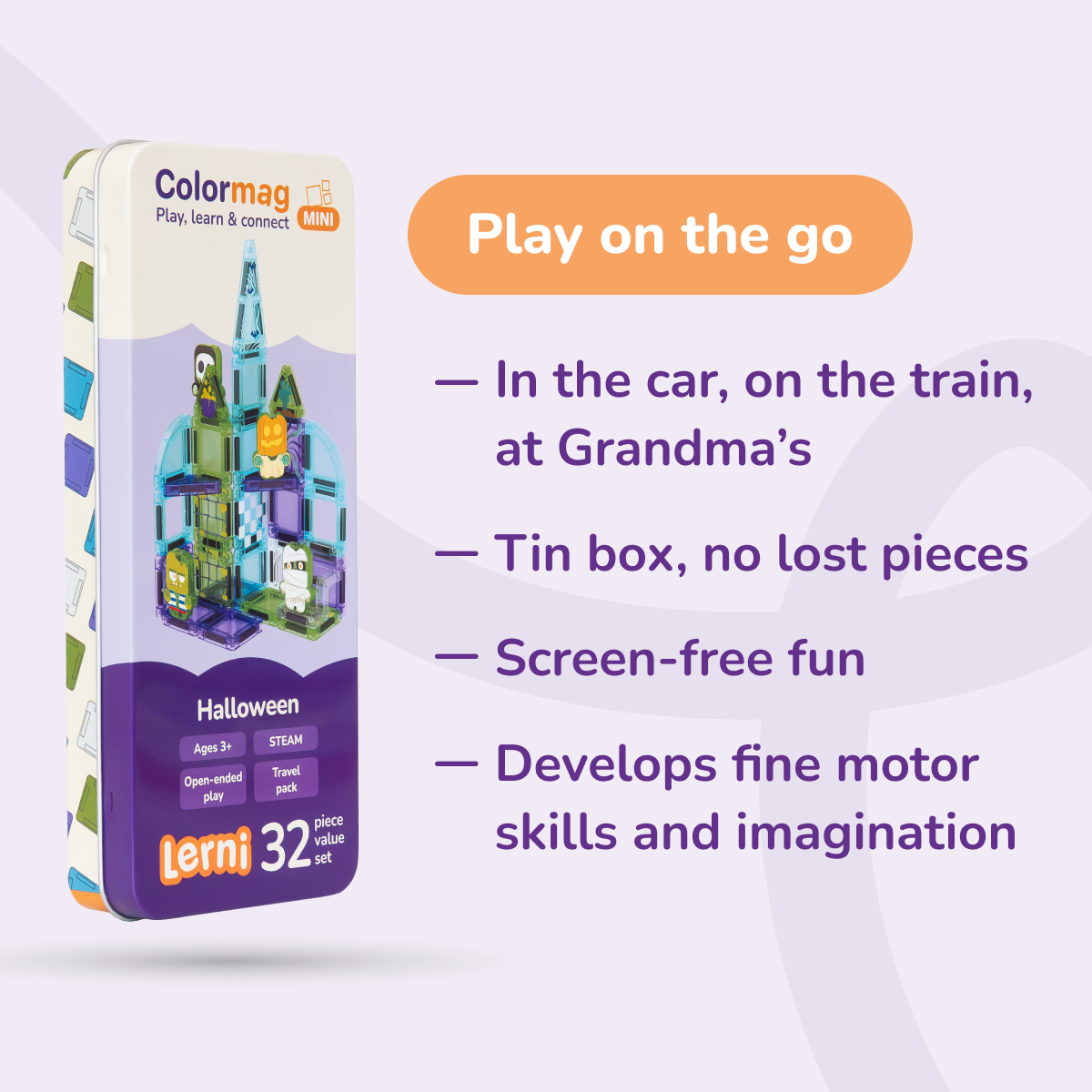 Colormag Mini Halloween in a tin box – travel play benefits
