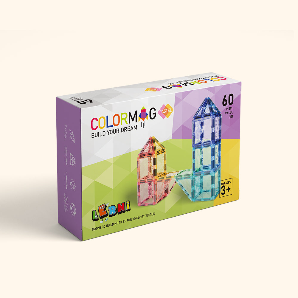 Magnetic building set COLORMAG 60pcs - pastel
